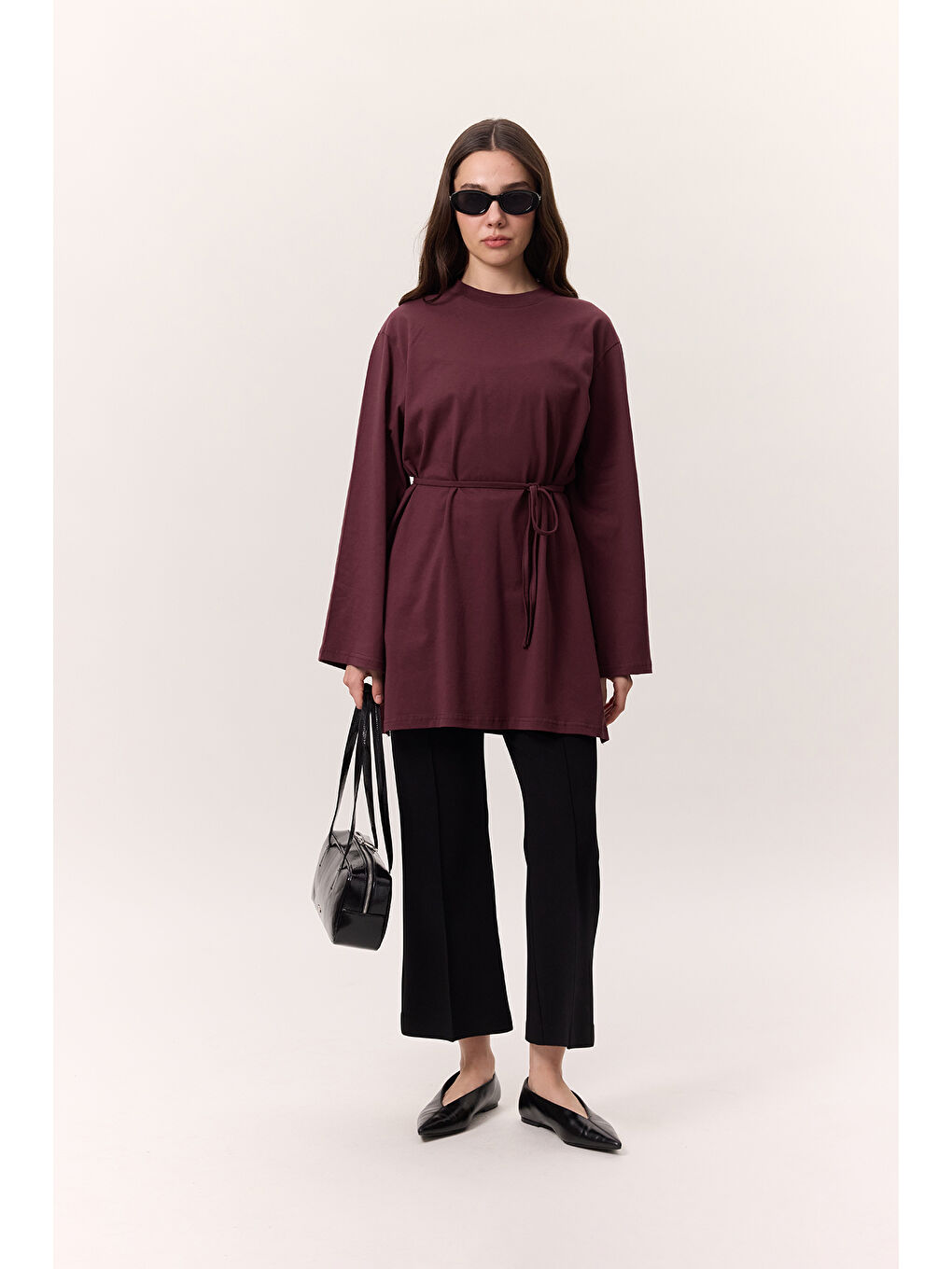 Bağlama Detaylı Oversıze Tshırt Bordo-3