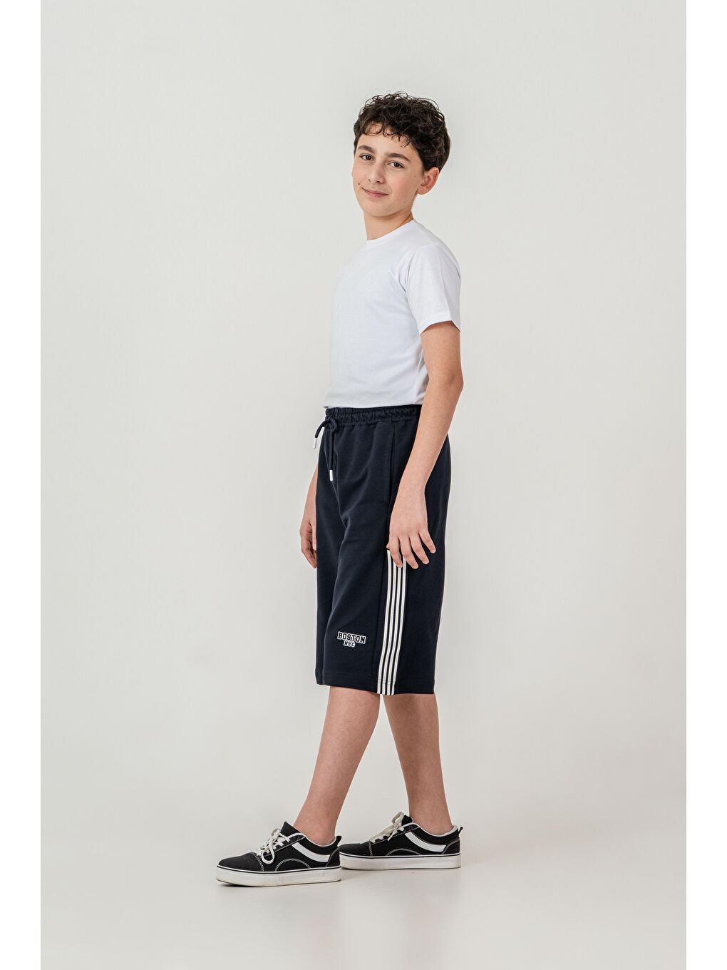 Lacivert Boston Nyc Baskılı Yanları Şeritli Erkek Çocuk Şort-3
