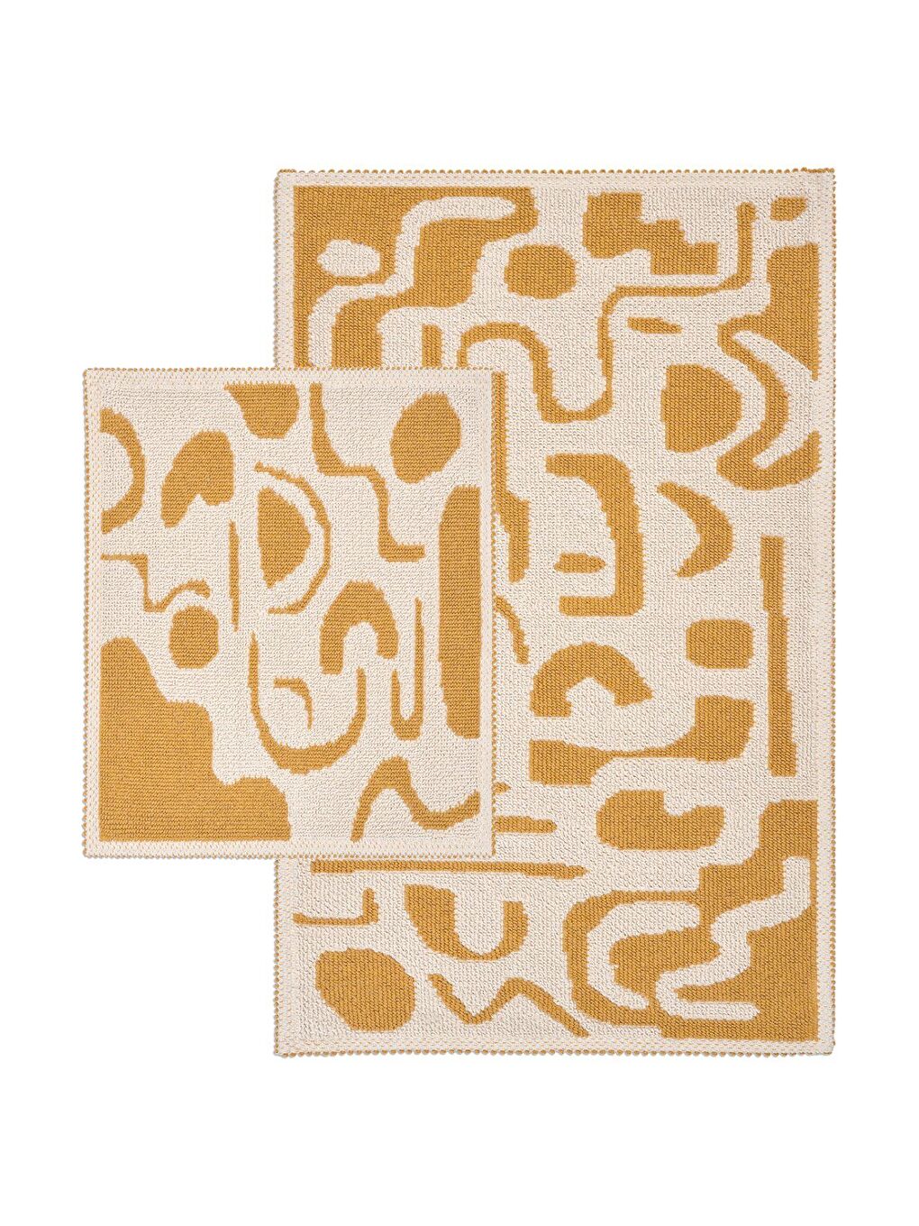 Sarı Mystic Doğal Pamuklu 2'li Banyo Paspas Seti 60x100+50x60 Cm - Ekru/Hardal-2