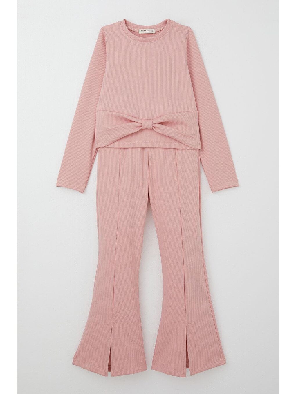 Pembe Kız Çocuk Taytlı Takım Fiyonk Göbek Dekolte Detaylı Gülkurusu (6-12 Yaş)