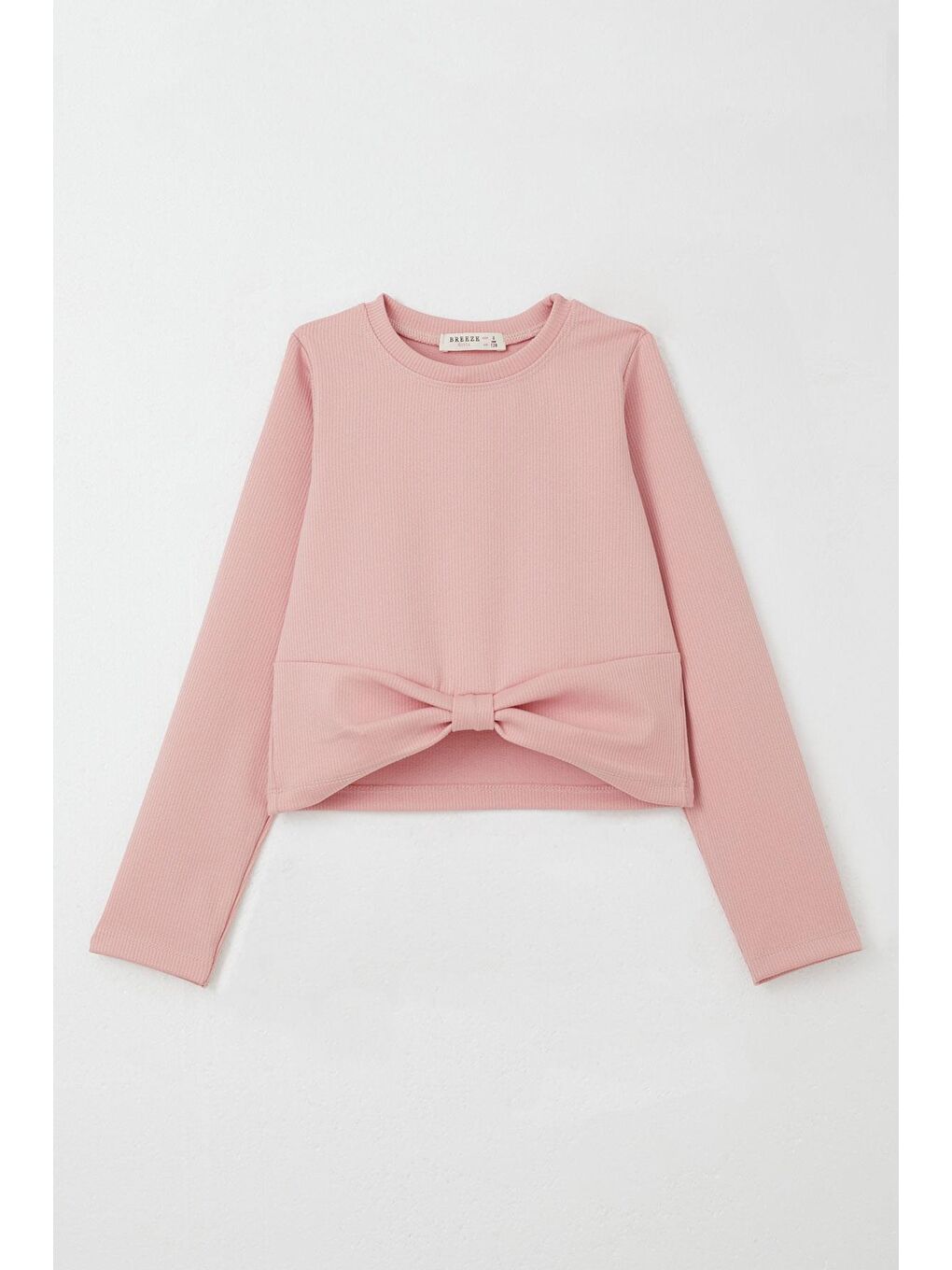 Pembe Kız Çocuk Taytlı Takım Fiyonk Göbek Dekolte Detaylı Gülkurusu (6-12 Yaş)-1