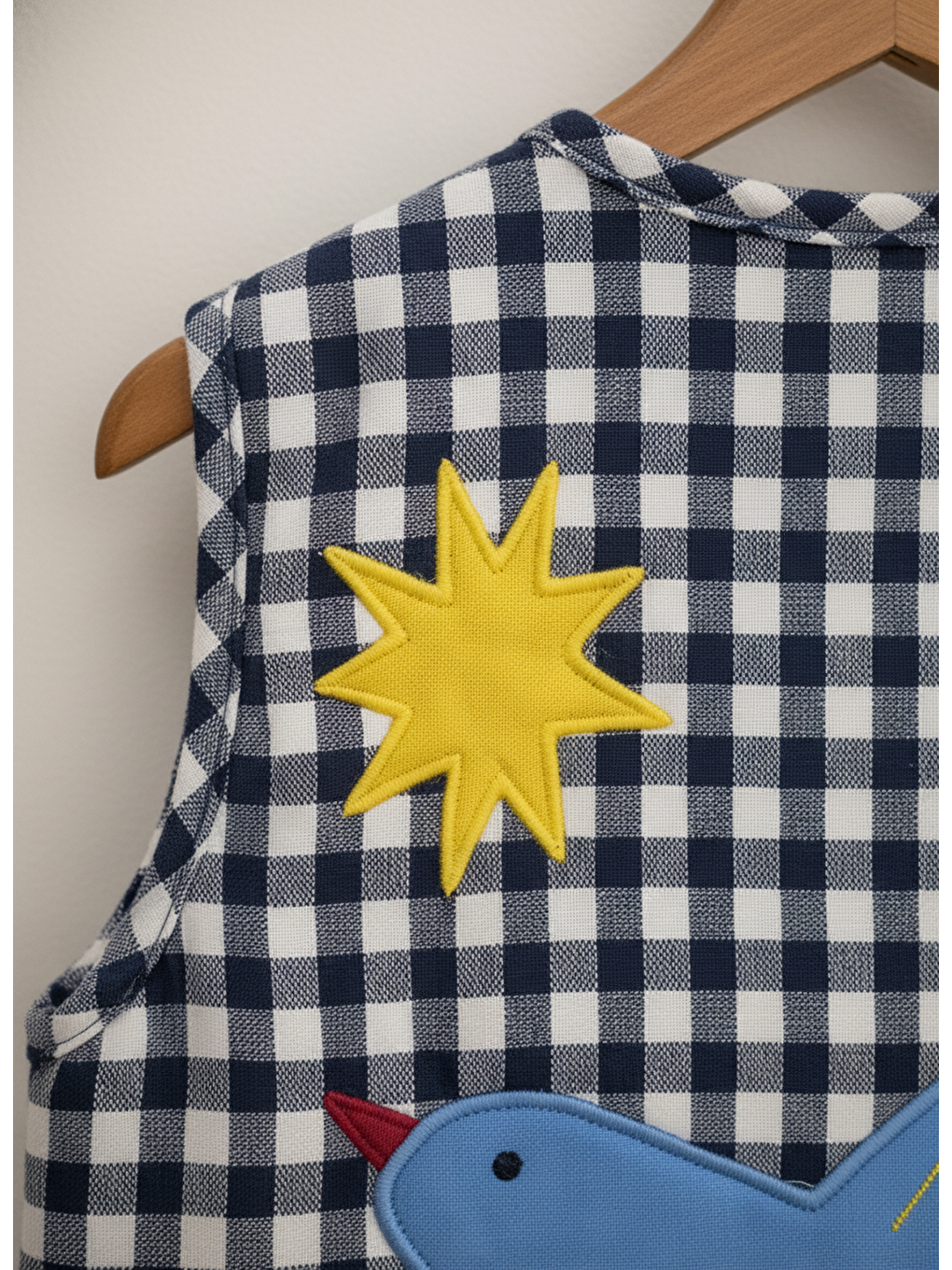 Karışık Unisex Çocuk Pamuklu Lacivert Ekose Kuş Aplikeli Yelek – Yumuşak Dolgulu-4