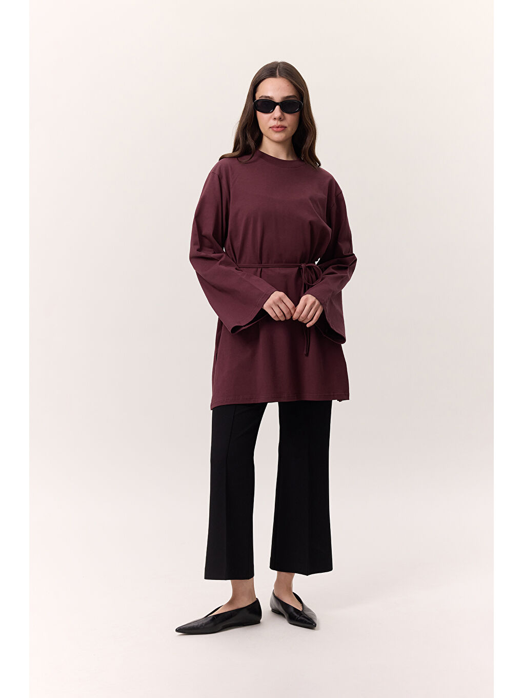 Bağlama Detaylı Oversıze Tshırt Bordo-4