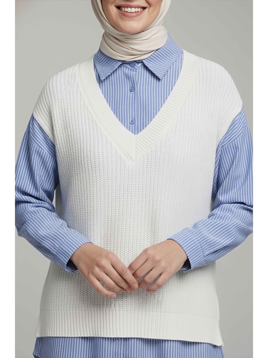 Triko Kol Detaylı Gömlek Ekru - 28007-EKRU-2