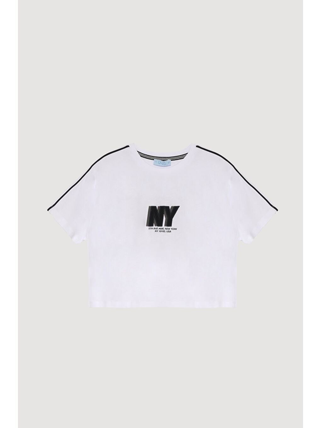 Yazı Baskılı Crop Kısa Kol Tişört Beyaz