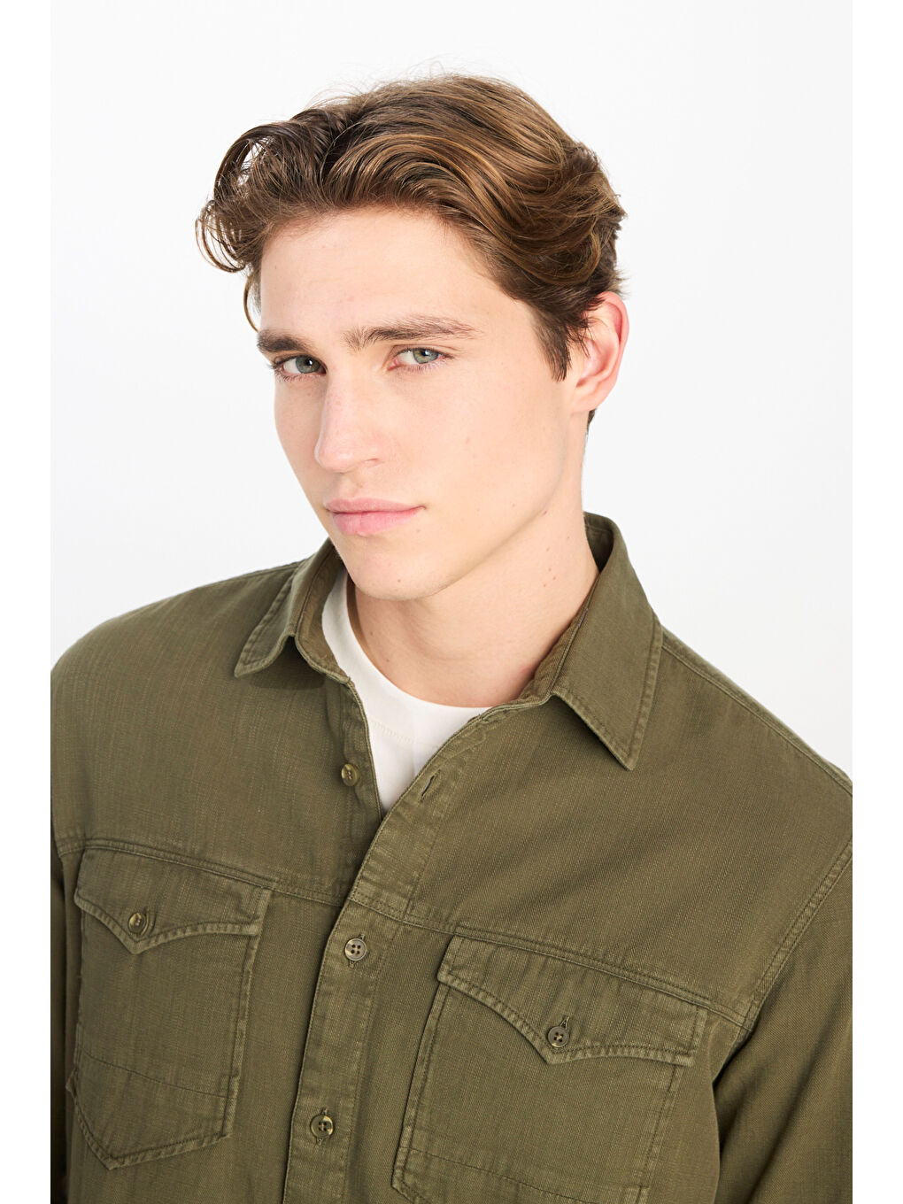 Haki Regular Fit Normal Kesim %100 Pamuk Gömlek Ceket-3