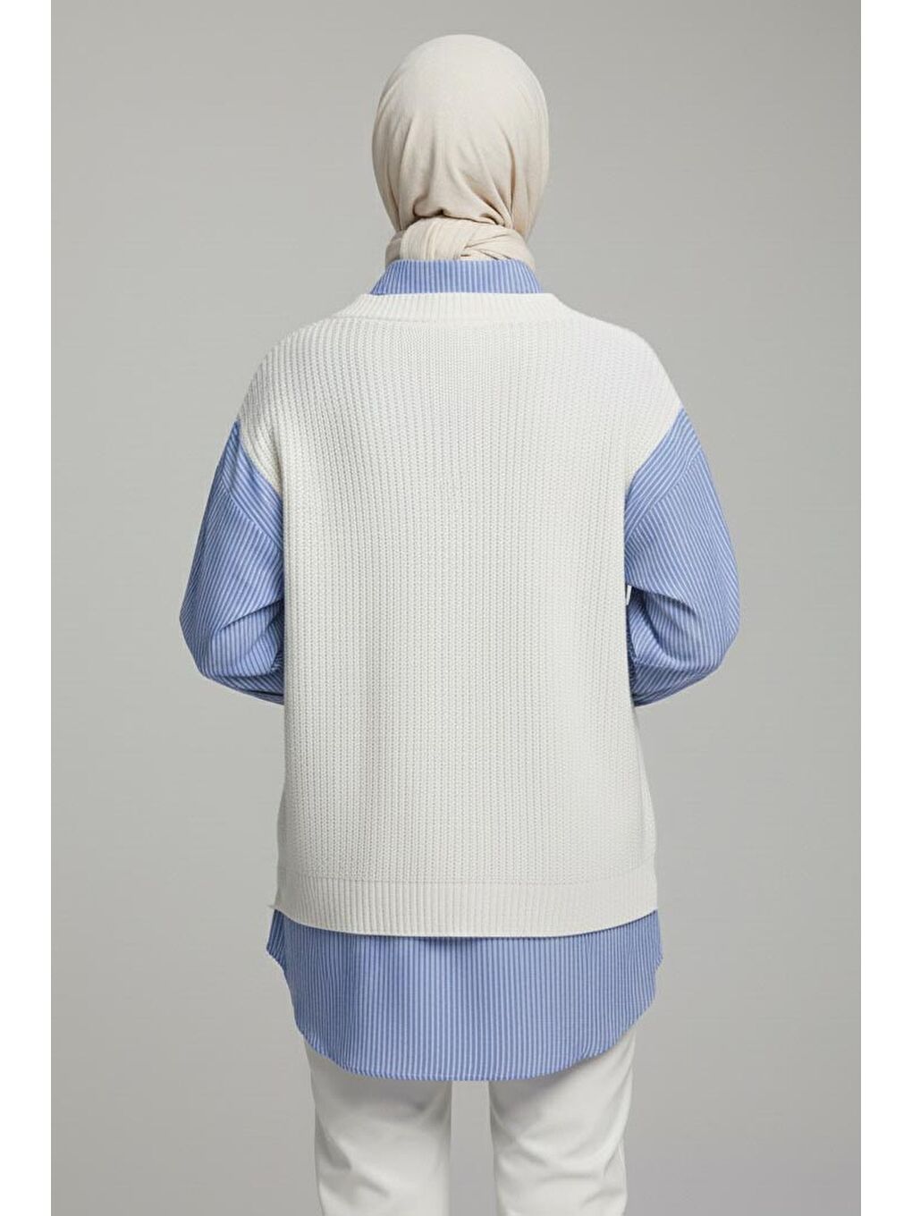 Triko Kol Detaylı Gömlek Ekru - 28007-EKRU-3