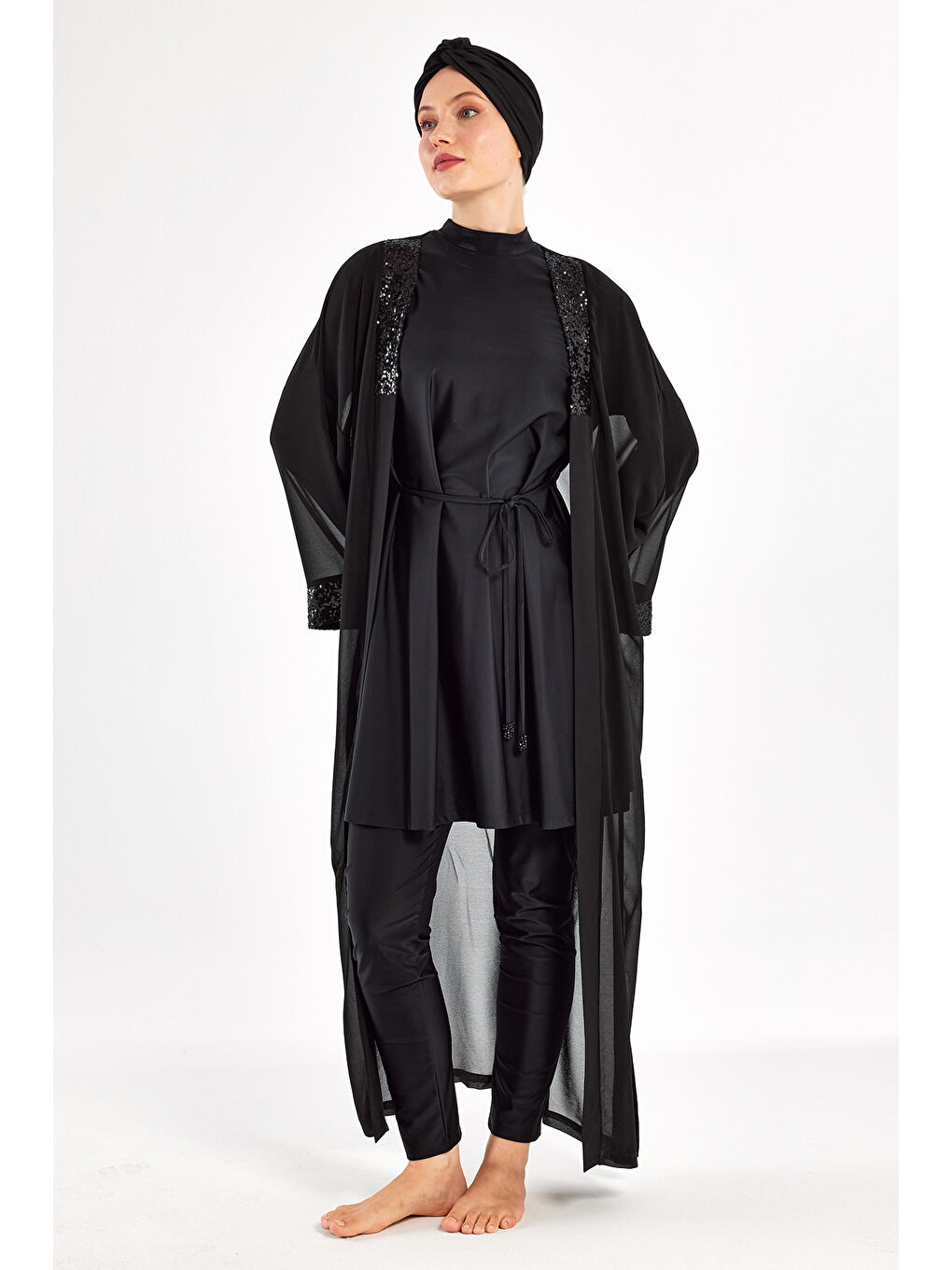 3 lü Pareolu Tasarım Elastanlı Tam Kapalı Tesettür Mayo Jorıe 1132 Siyah-1