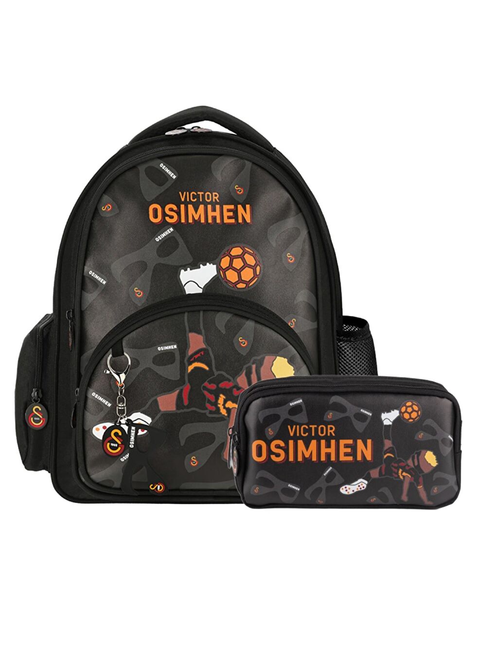 3 Bölmeli Victor Osimhen Suni Deri Okul Çantası + Kalemlik