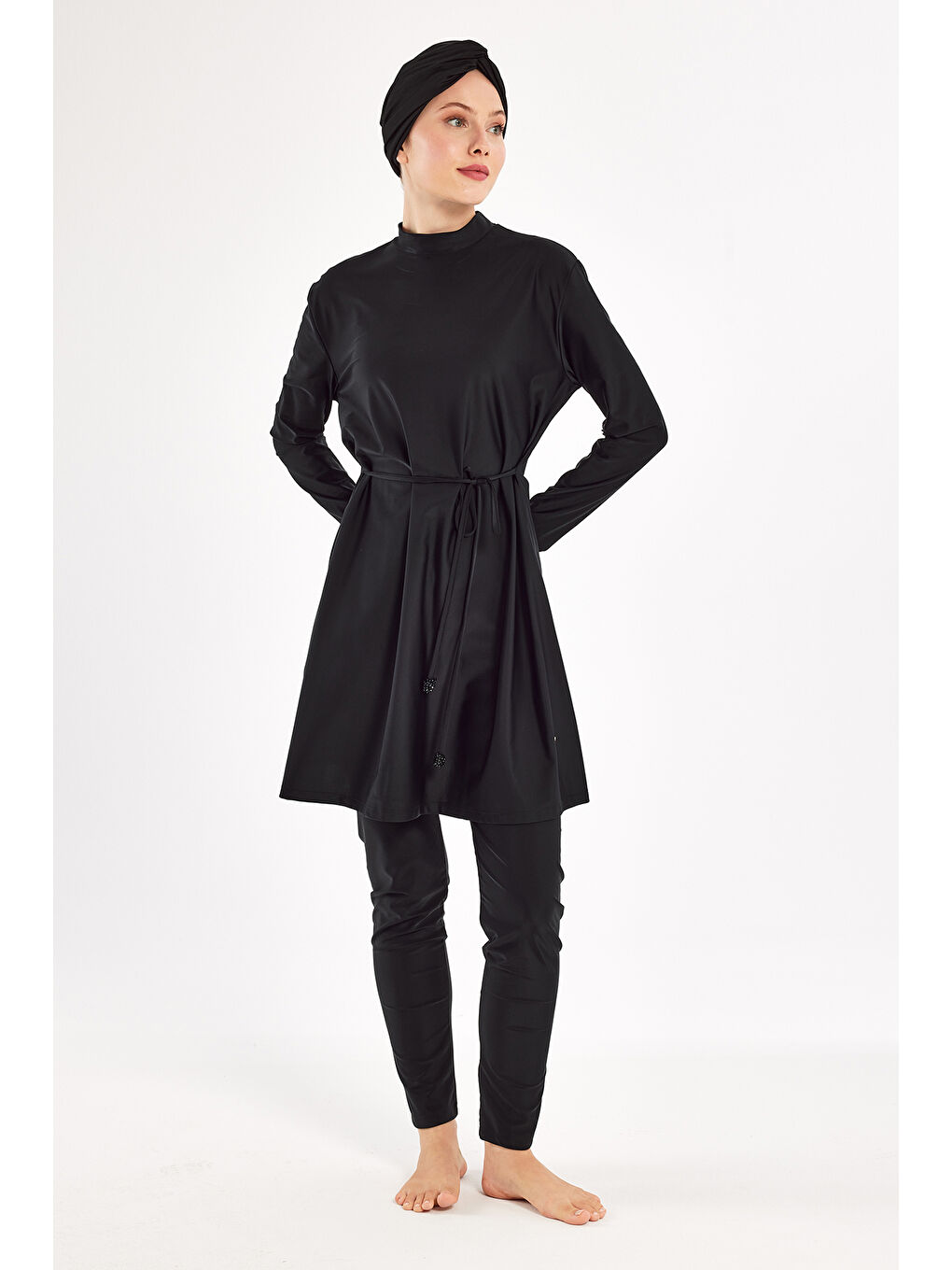 3 lü Pareolu Tasarım Elastanlı Tam Kapalı Tesettür Mayo Jorıe 1132 Siyah-2