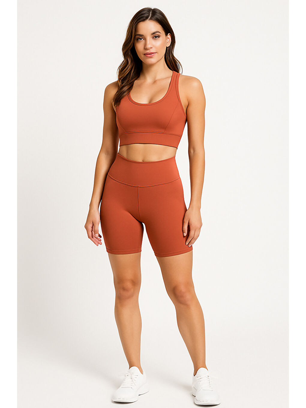 Kahverengi Yüksek Bel Toparlayıcı Kadın Spor Kısa Tayt