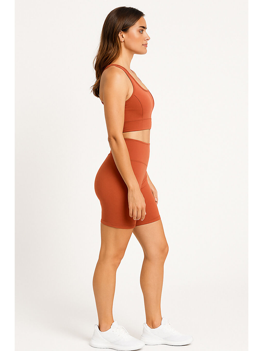 Kahverengi Yüksek Bel Toparlayıcı Kadın Spor Kısa Tayt-2