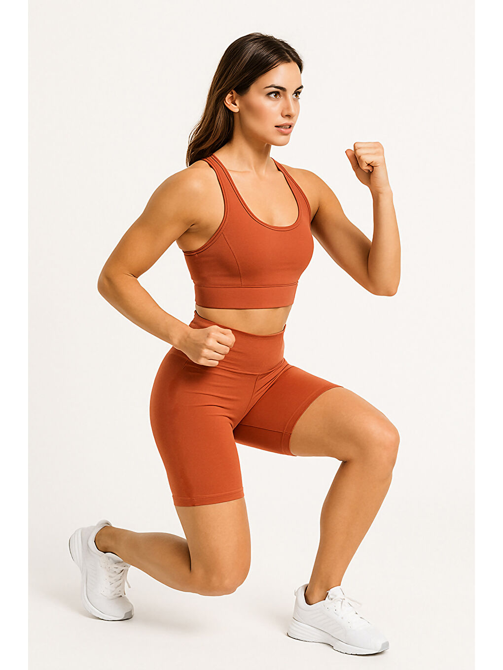 Kahverengi Yüksek Bel Toparlayıcı Kadın Spor Kısa Tayt-3