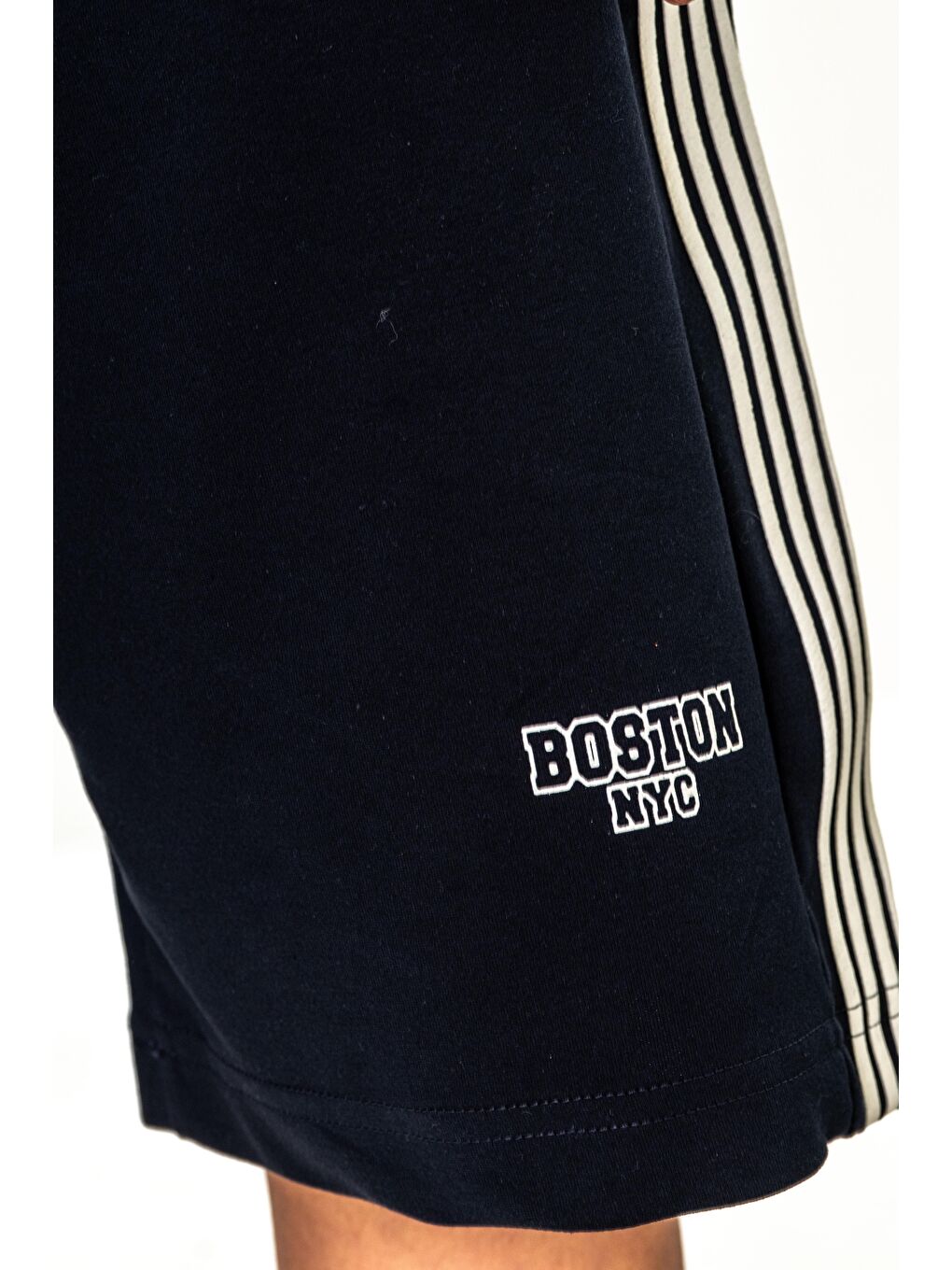 Lacivert Boston Nyc Baskılı Yanları Şeritli Erkek Çocuk Şort-6