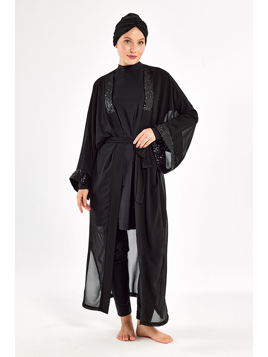 3 lü Pareolu Tasarım Elastanlı Tam Kapalı Tesettür Mayo Jorıe 1132 Siyah-4