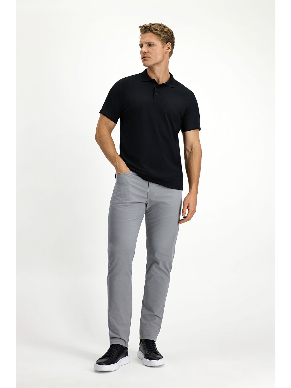 Siyah Slim Fit Dar Kesim Pamuklu Polo Yaka Tişört-1