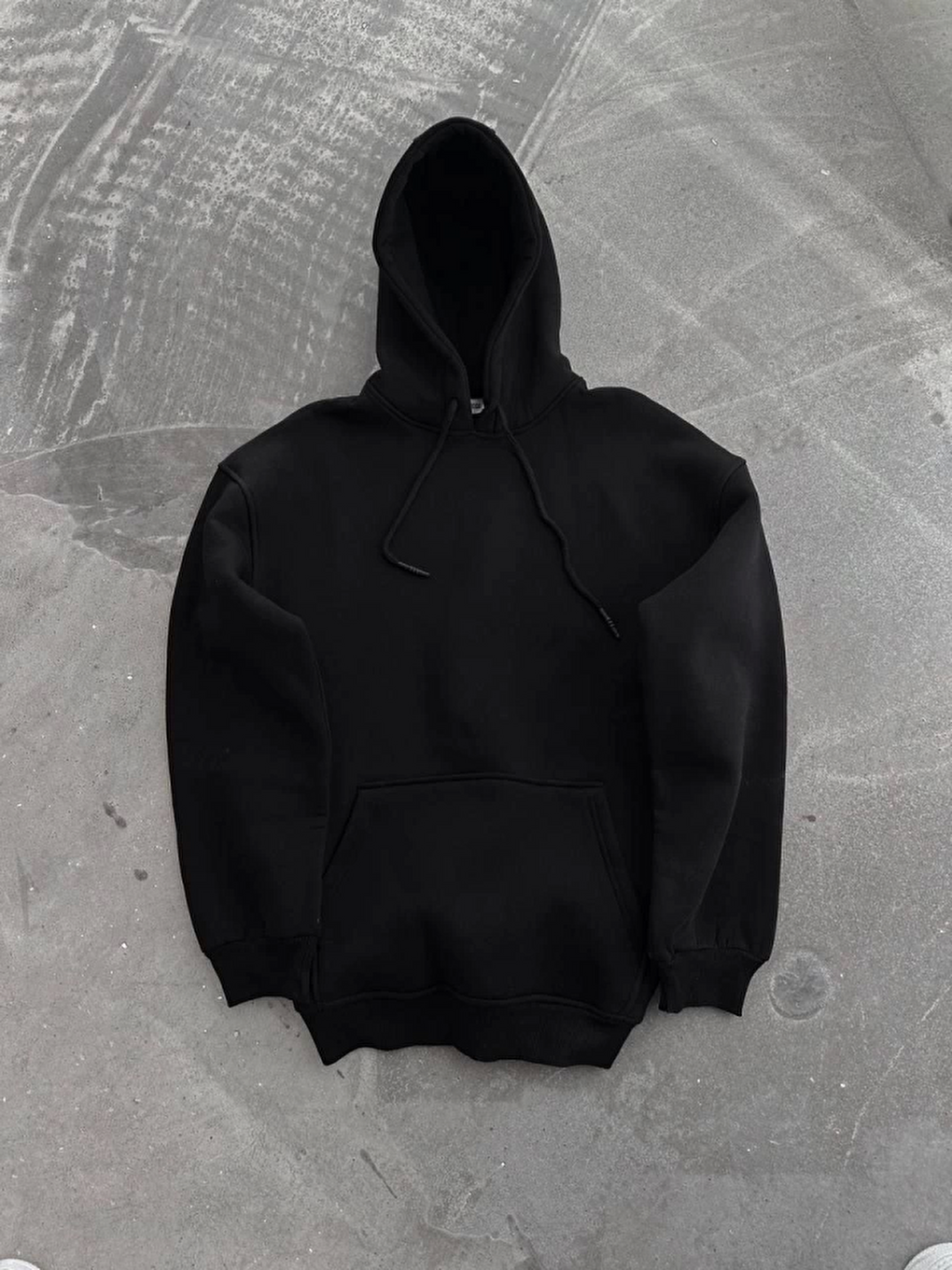 Kapüşonlu Üç İplik Penye Basic Sweatshirt - Siyah
