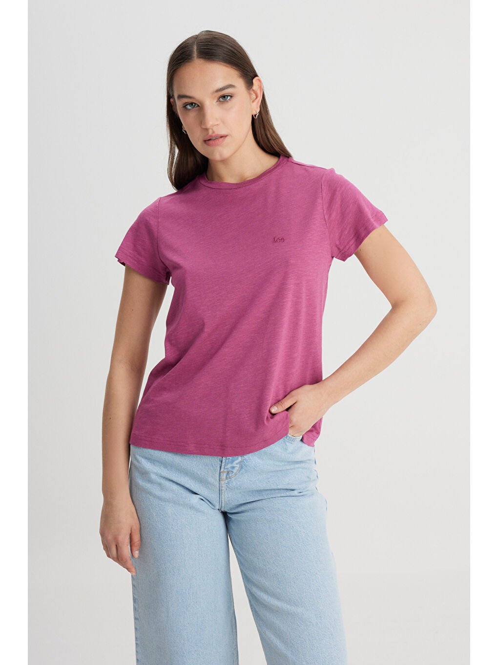 Regular Fit Normal Kesim Bisiklet Yaka Mor Tişört