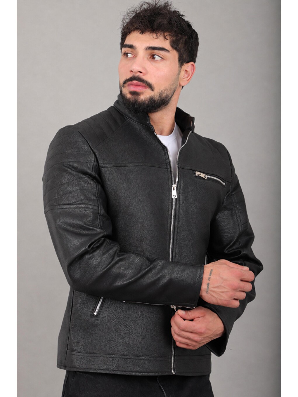 Siyah Omuz Detay Suni Deri Mont Kmd 816_50517-1