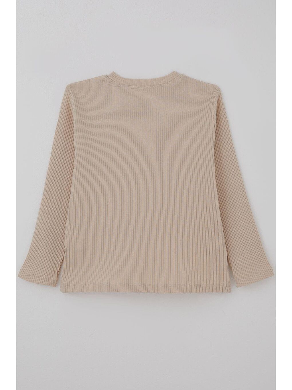 Kız Çocuk Uzun Kollu Tişört Arma Detaylı Düz Renk Bej (5-10 Yaş)-1