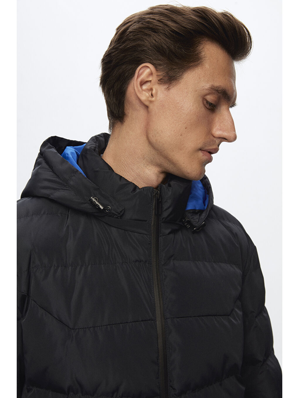 Regular Fit Lacivert Şişme Kapüşonlu Mont-1