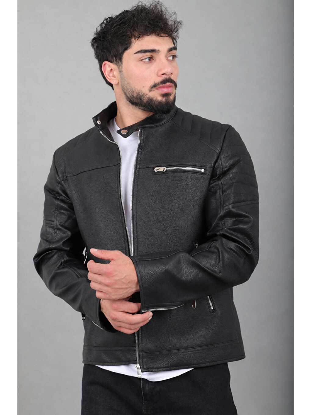 Siyah Omuz Detay Suni Deri Mont Kmd 816_50517-2