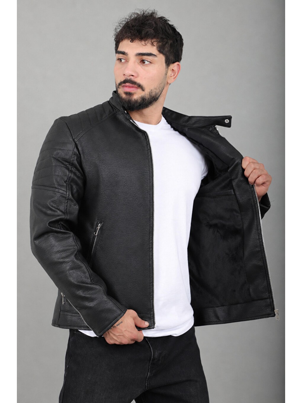 Siyah Omuz Detay Suni Deri Mont Kmd 816_50517-3