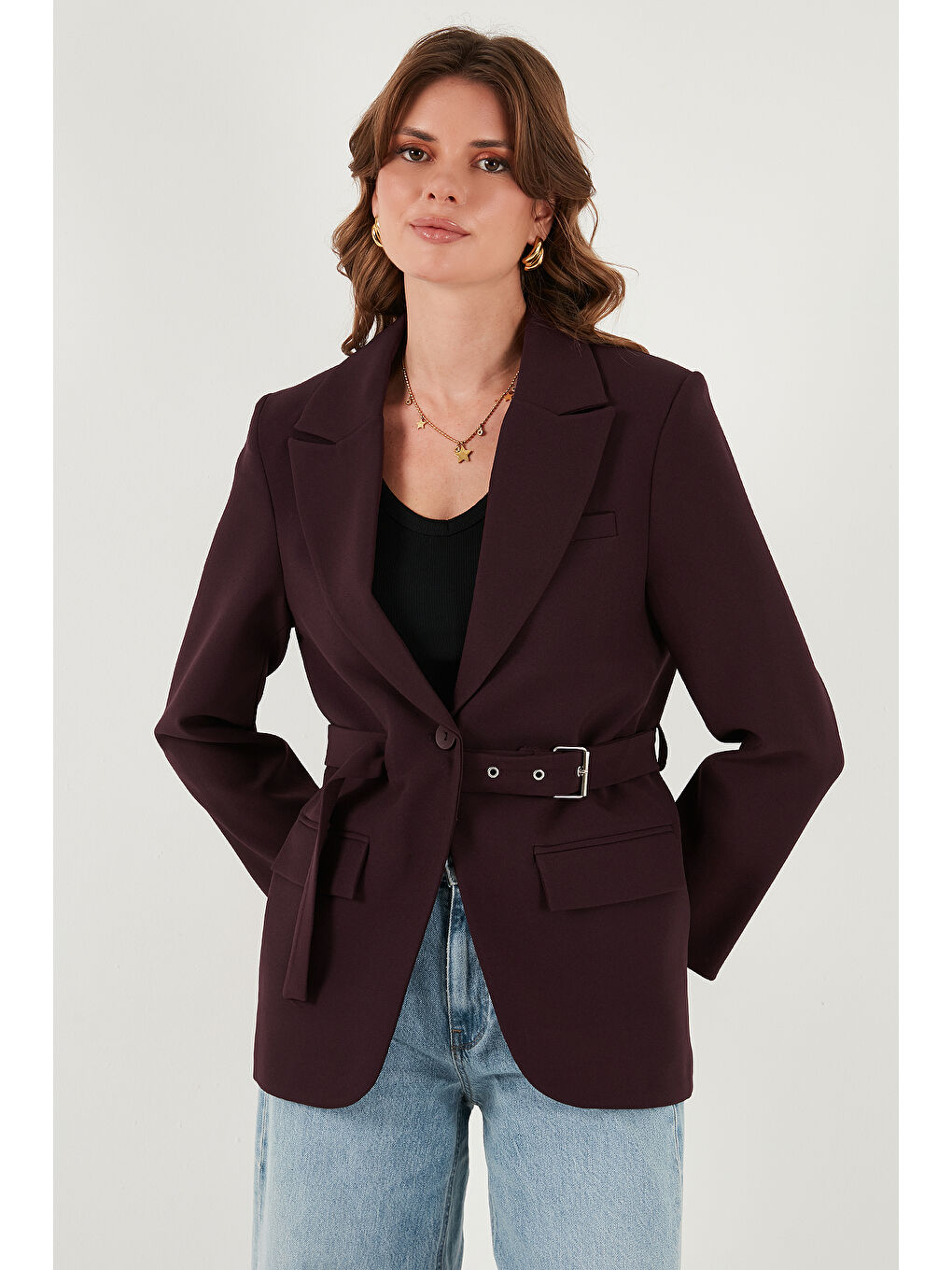 Mürdüm Regular Fit Kruvaze Yaka Kemerli Blazer Ceket 6839367-2