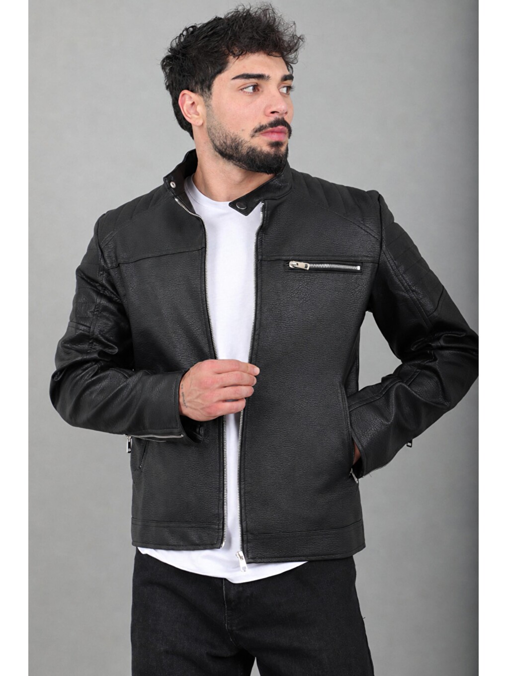 Siyah Omuz Detay Suni Deri Mont Kmd 816_50517-4