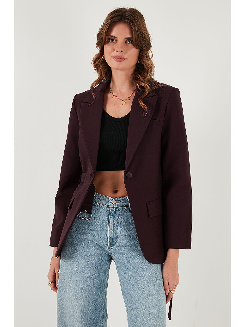 Mürdüm Regular Fit Kruvaze Yaka Kemerli Blazer Ceket 6839367-3