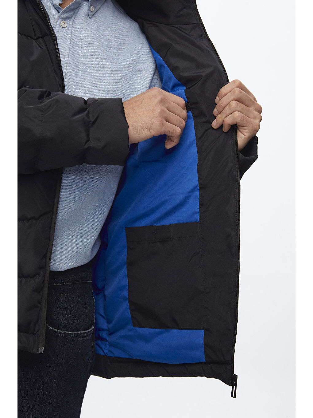 Regular Fit Lacivert Şişme Kapüşonlu Mont-3