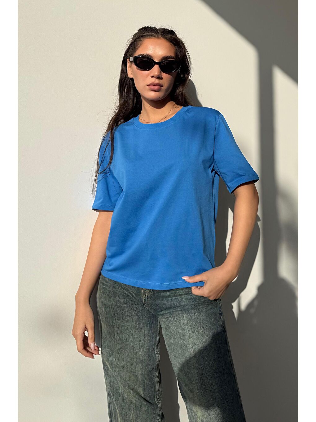 Kahverengi Saks %100 Pamuk Vatkalı Oversize Kadın T-Shirt Mg2442-1