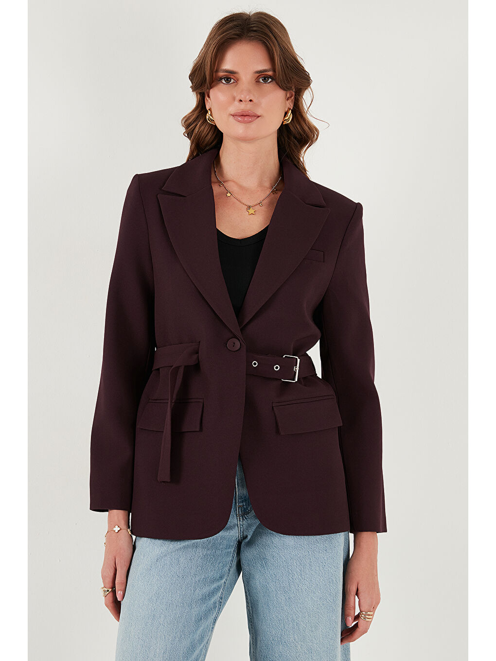 Mürdüm Regular Fit Kruvaze Yaka Kemerli Blazer Ceket 6839367-4