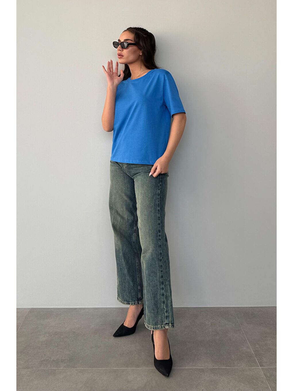 Kahverengi Saks %100 Pamuk Vatkalı Oversize Kadın T-Shirt Mg2442-2