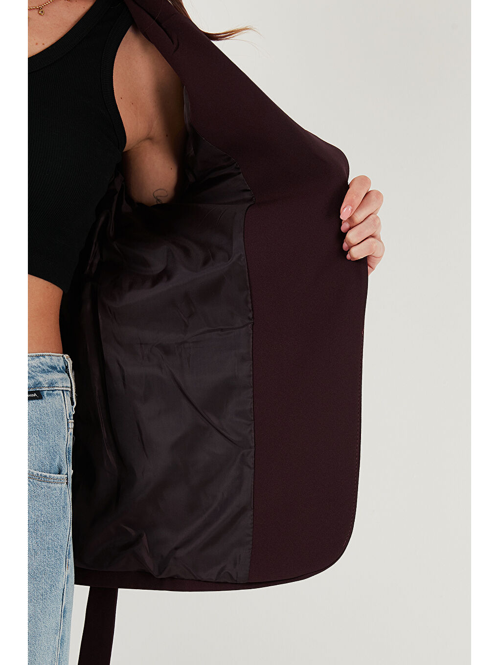 Mürdüm Regular Fit Kruvaze Yaka Kemerli Blazer Ceket 6839367-5