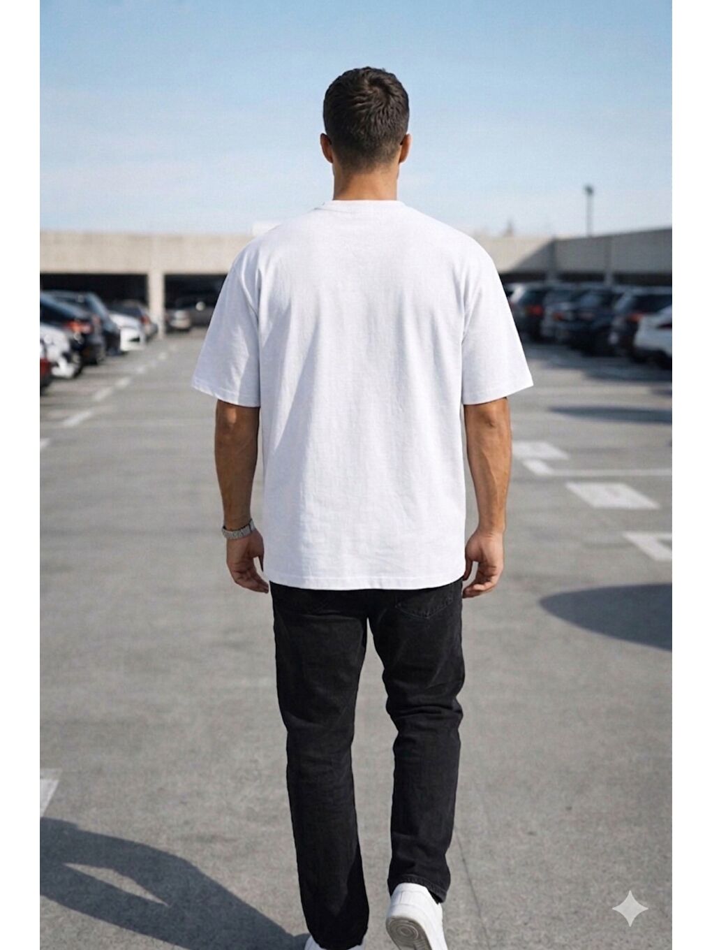 Beyaz Erkek Oversize Tişört – Minimal “Don’t Look Back” Detaylı Basic-3