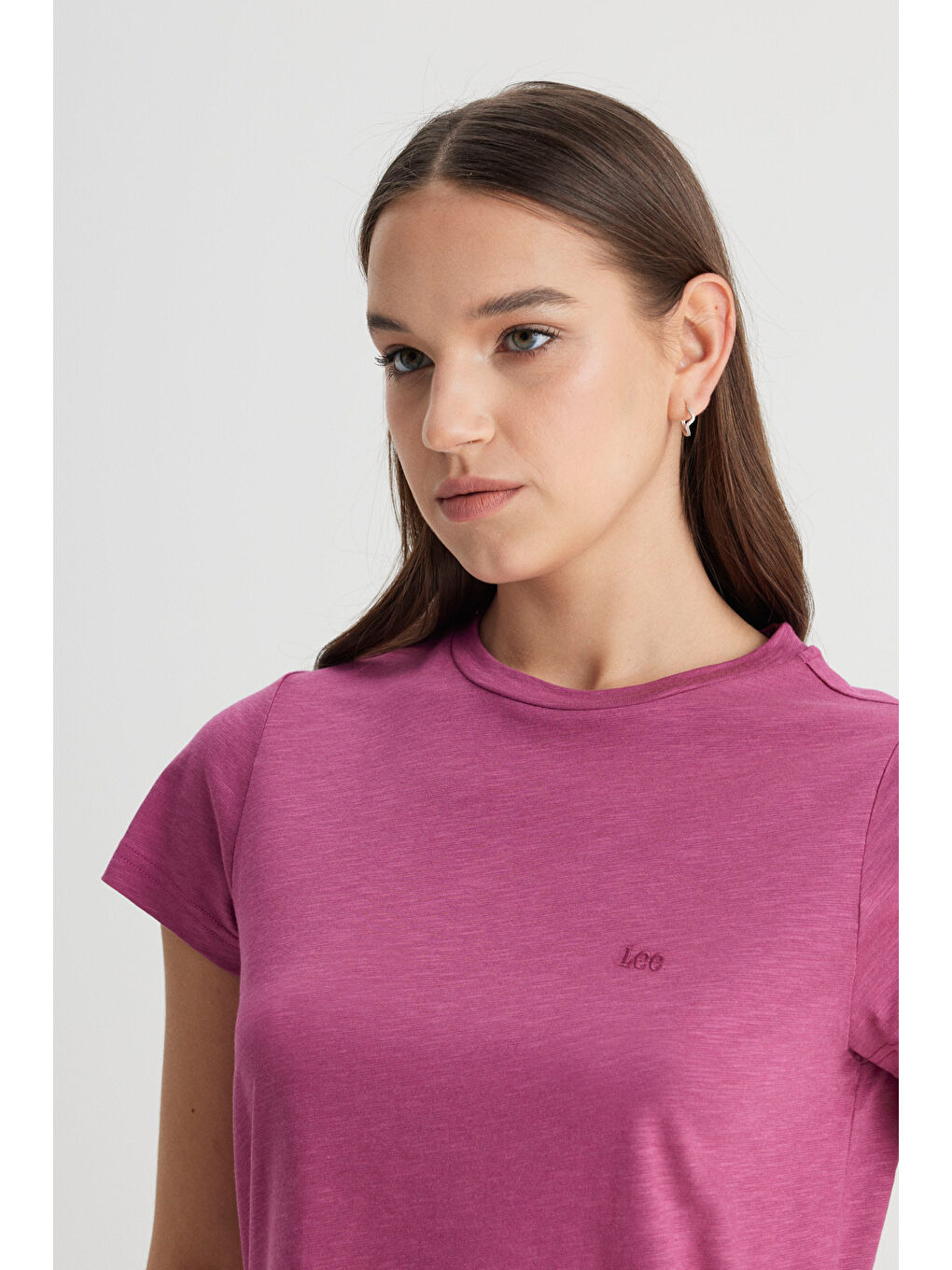 Regular Fit Normal Kesim Bisiklet Yaka Mor Tişört-1