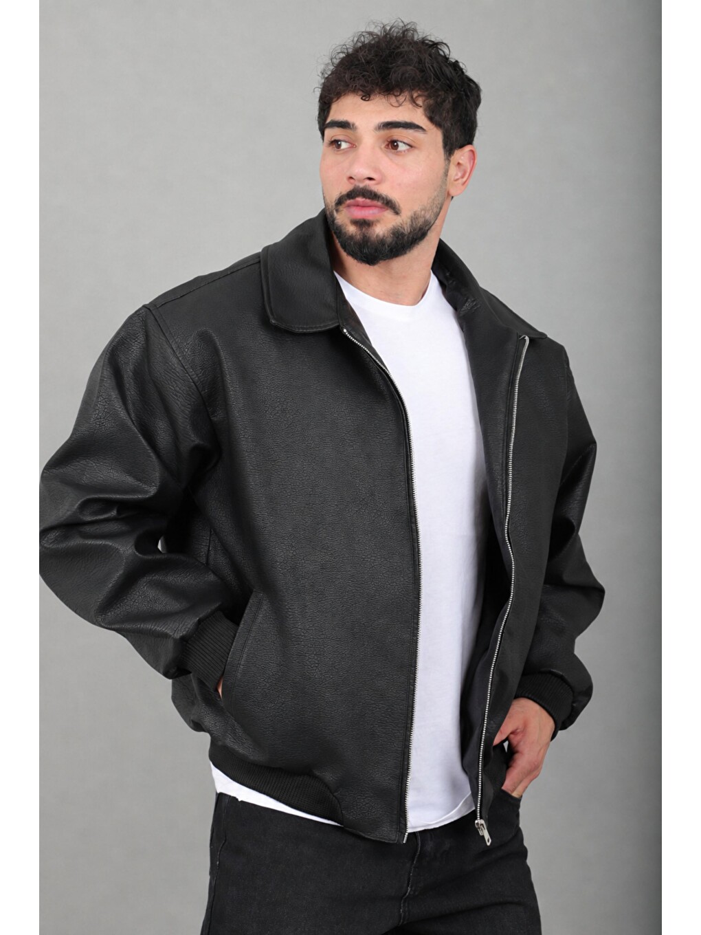 Siyah Bel Lastikli Yakalı Suni Deri Mont Kmd 839_50518-2