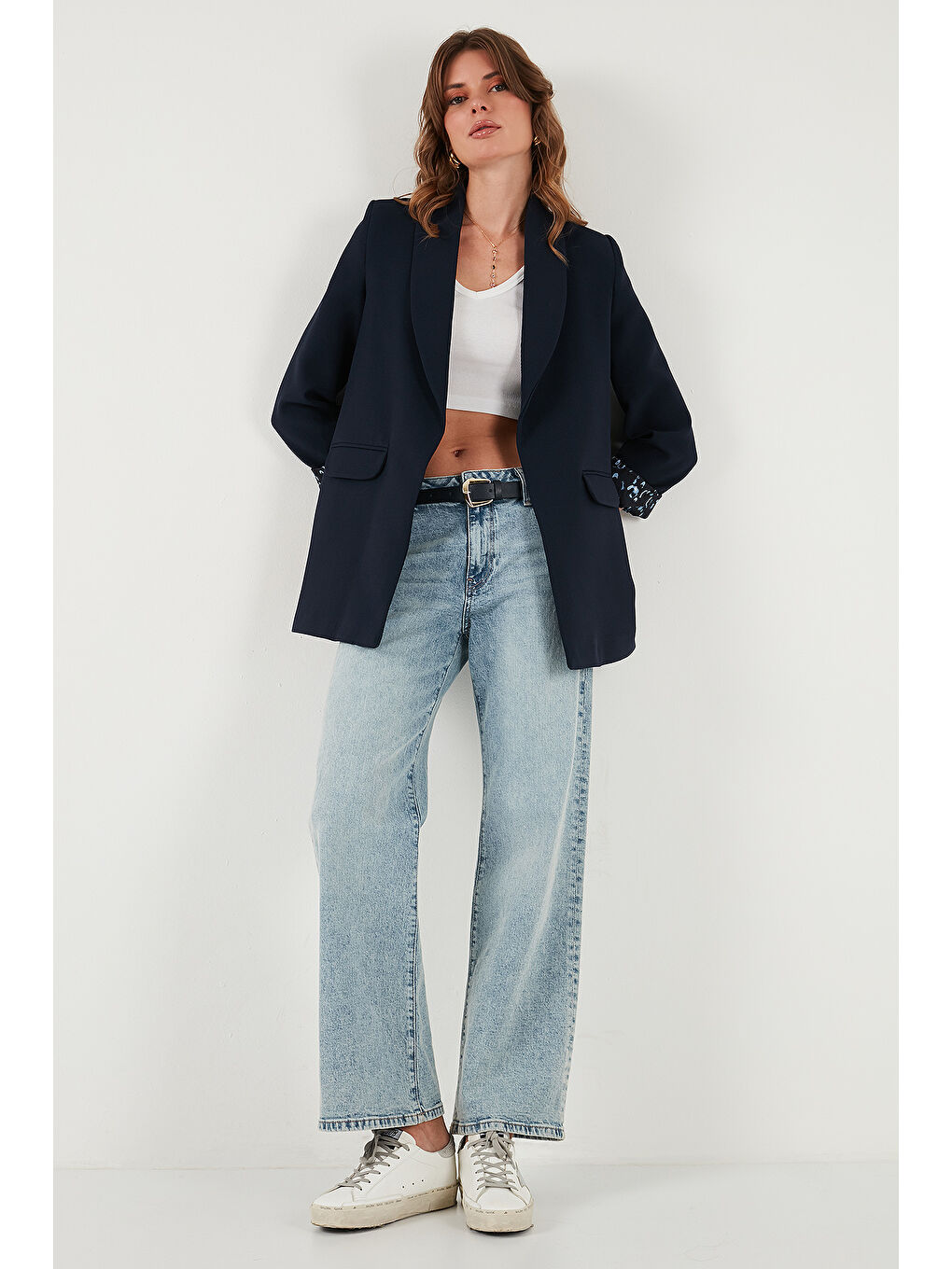 Lacivert Regular Fit Klasik Yaka Desenli Astar Detaylı Blazer Ceket 6839227-1