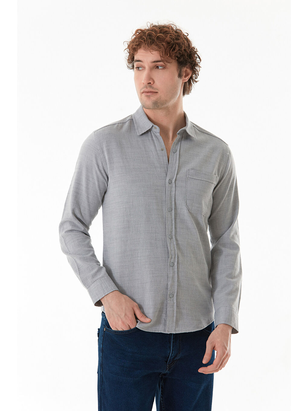 Gri Basic Cepli Çıtçıtlı Gömlek-1