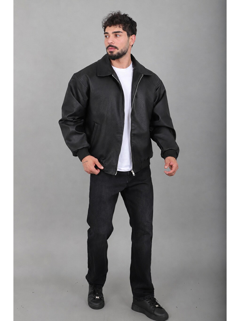 Siyah Bel Lastikli Yakalı Suni Deri Mont Kmd 839_50518-5