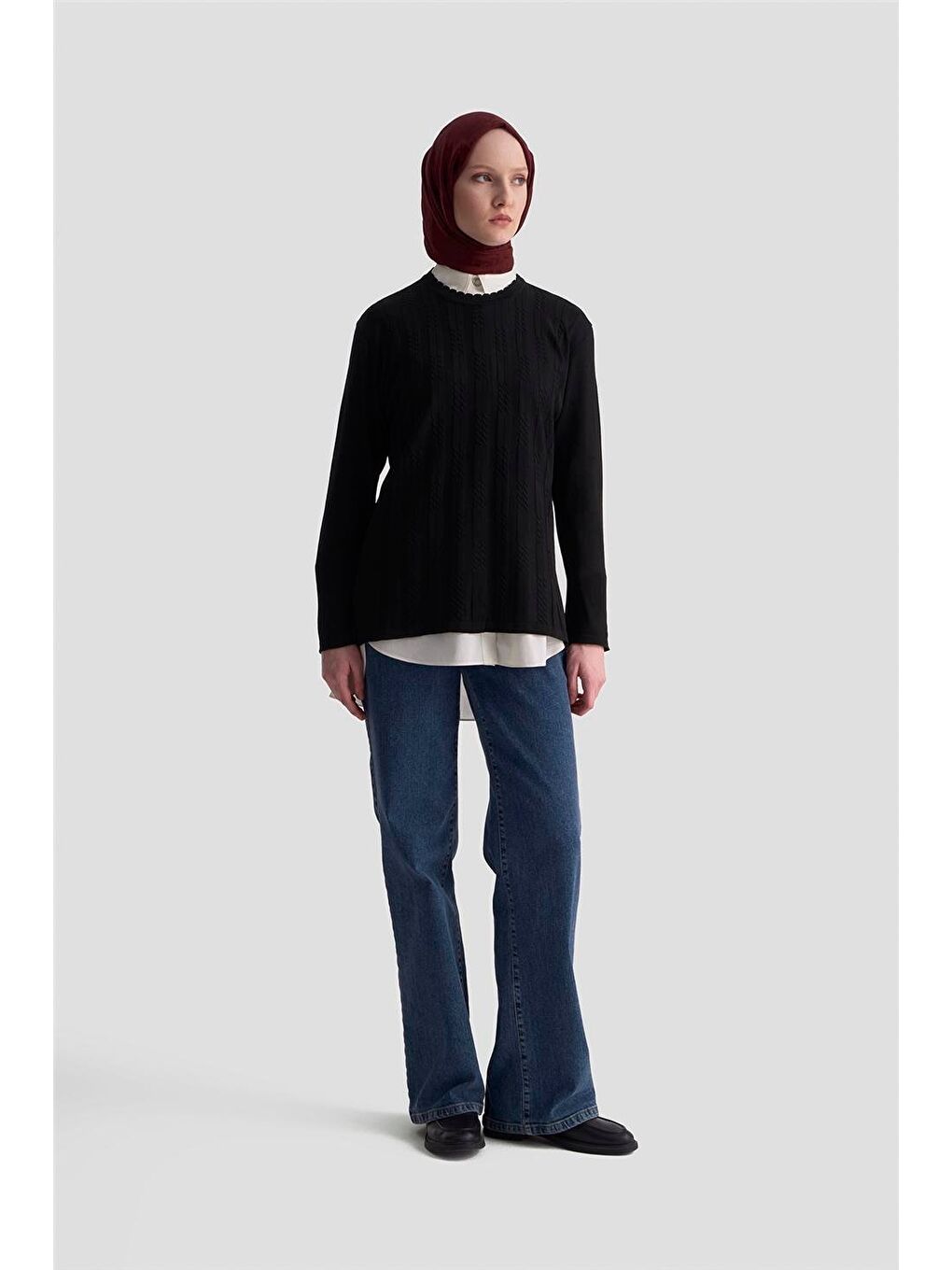 Örgü Desenli Kazak 25Kd7004 Siyah-1