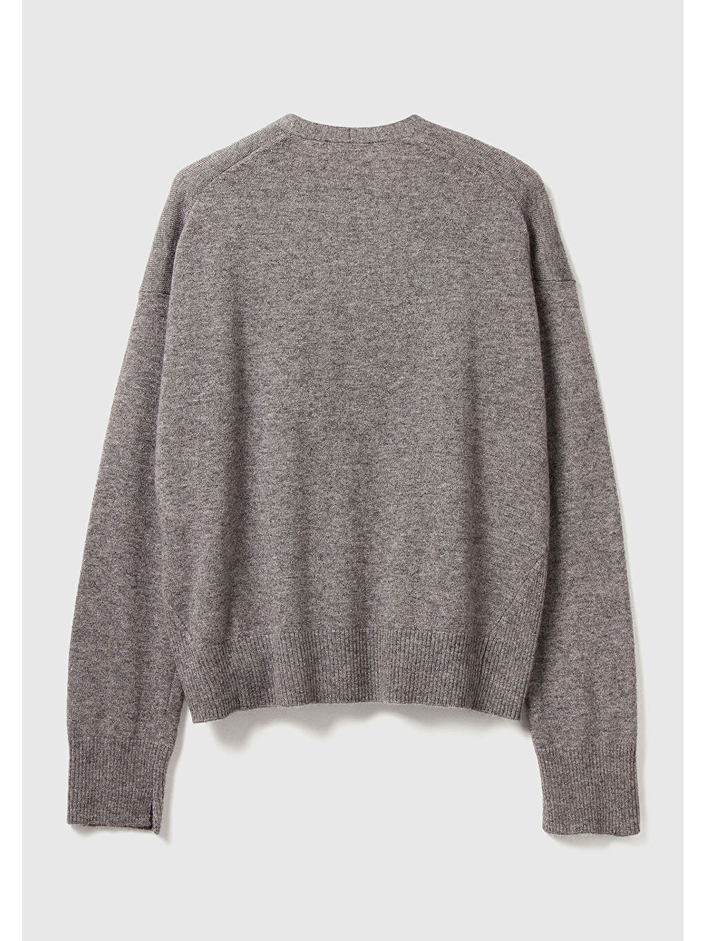 Gri Kadın Antrasit Melanj Yün ve Kaşmir Karışımlı Ribana Detaylı Düğmeli Hırka-1