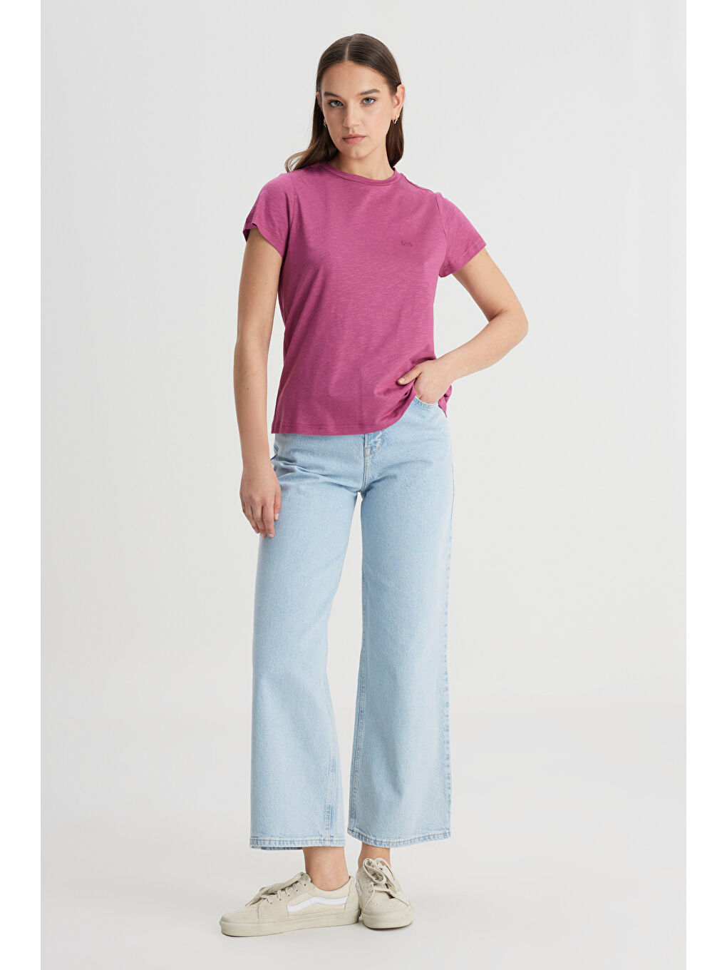 Regular Fit Normal Kesim Bisiklet Yaka Mor Tişört-2