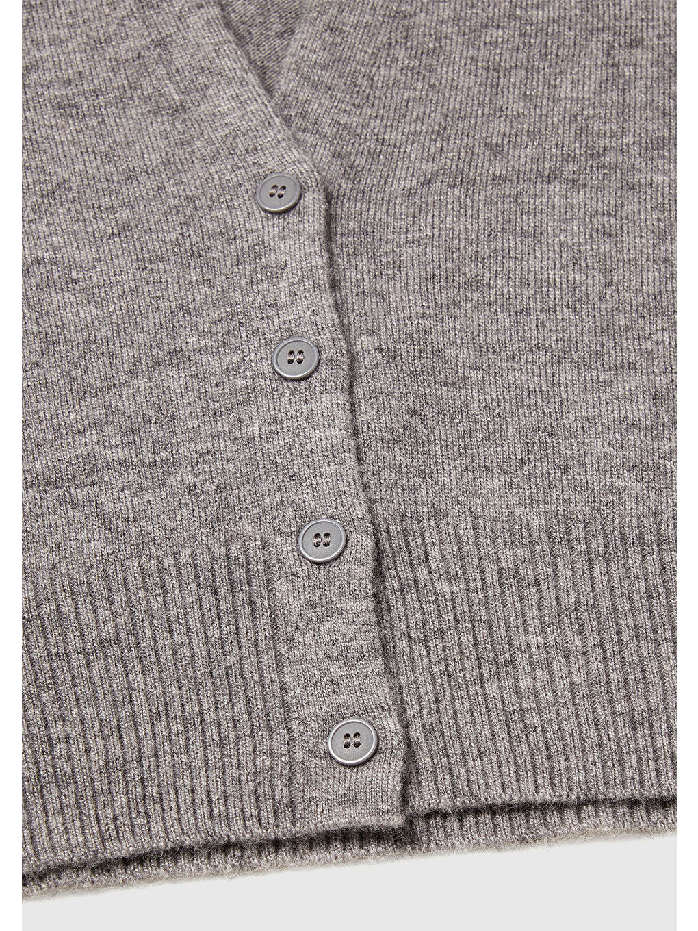 Gri Kadın Antrasit Melanj Yün ve Kaşmir Karışımlı Ribana Detaylı Düğmeli Hırka-2