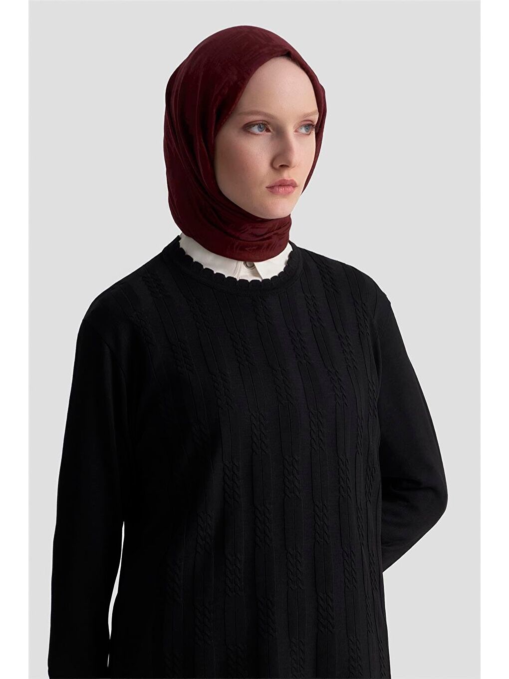 Örgü Desenli Kazak 25Kd7004 Siyah-3