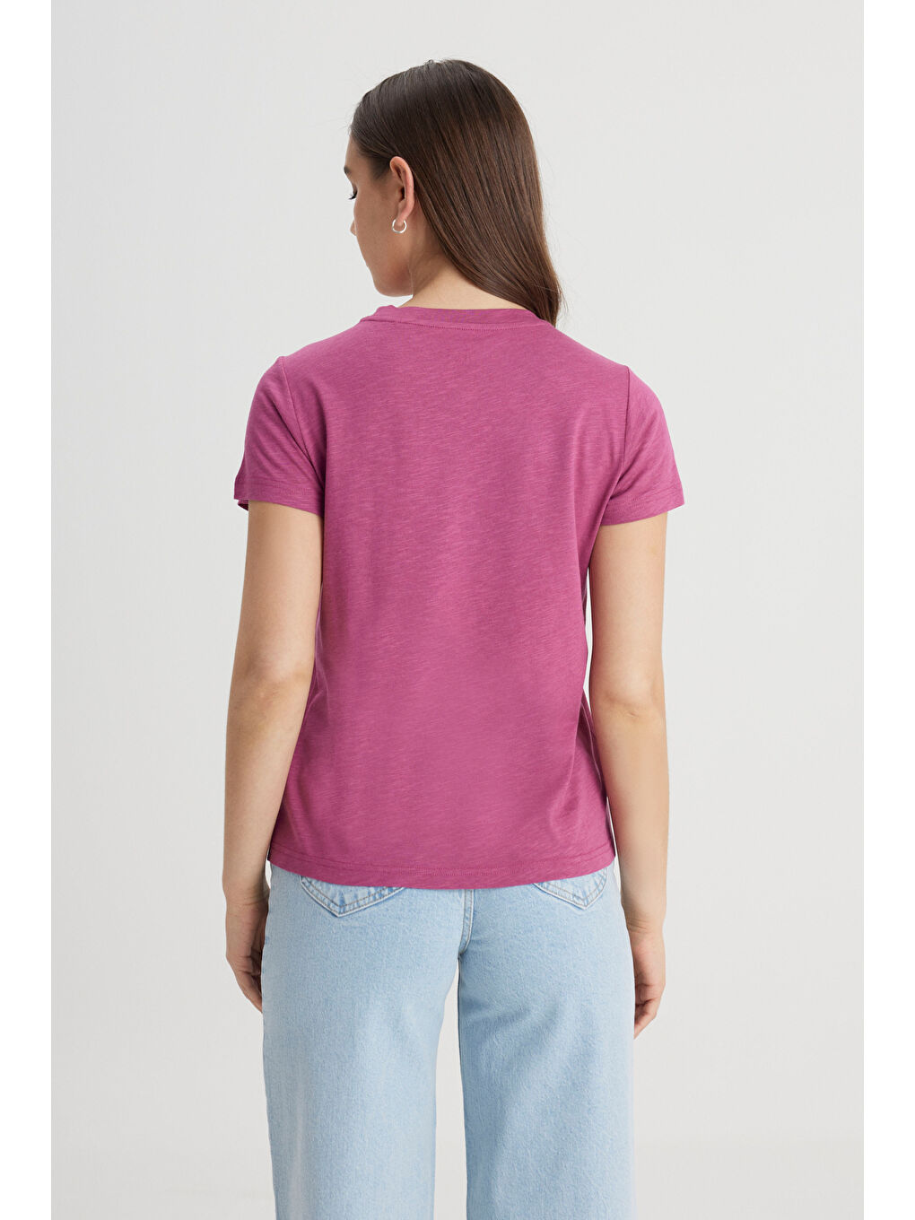 Regular Fit Normal Kesim Bisiklet Yaka Mor Tişört-3