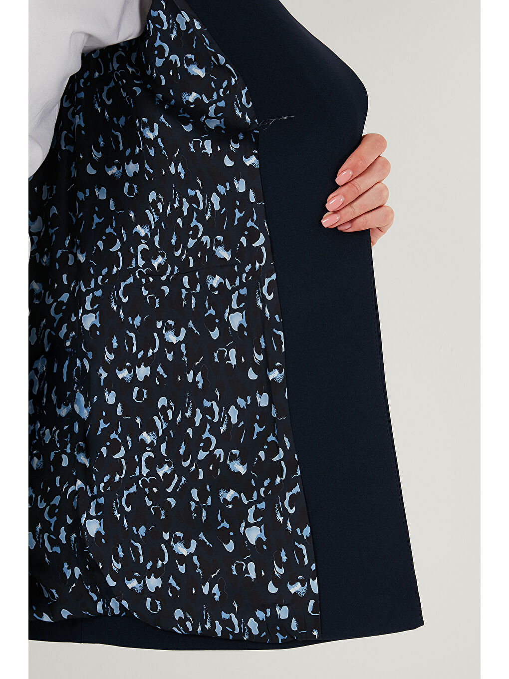 Lacivert Regular Fit Klasik Yaka Desenli Astar Detaylı Blazer Ceket 6839227-5