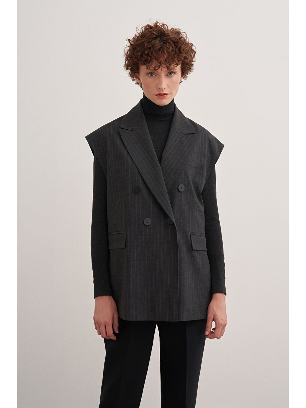 Gri Füme 9153111 Düğmeli Cepli Yelek-1