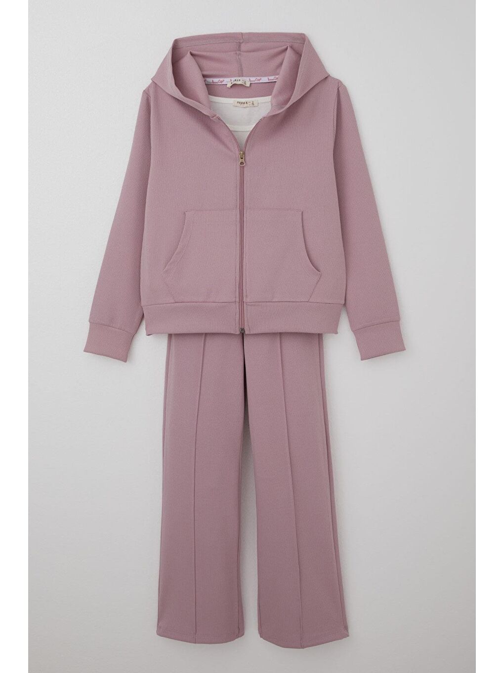 Kız Çocuk 3 Lü Pantolonlu Takım Kapüşonlu Lila  9 14 Yaş